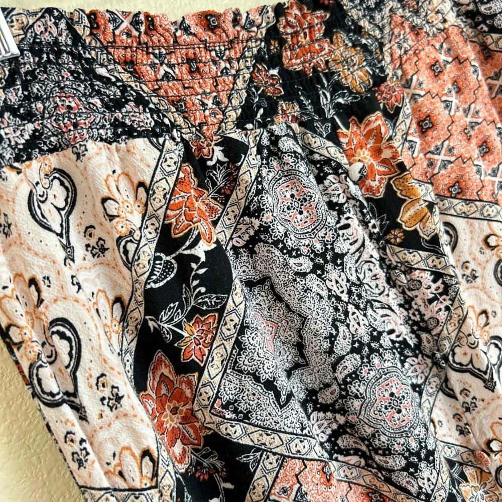 Indigo Rose Size L Skirt‎ Pink Black Patchwork Floral Paisley Midi Boho Cottage